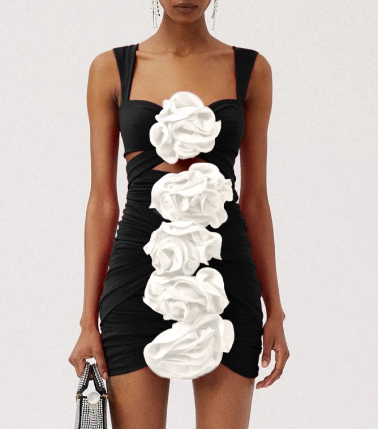 3D Flower Cut Out One Piece Swimsuit and Skirt Flaxmaker