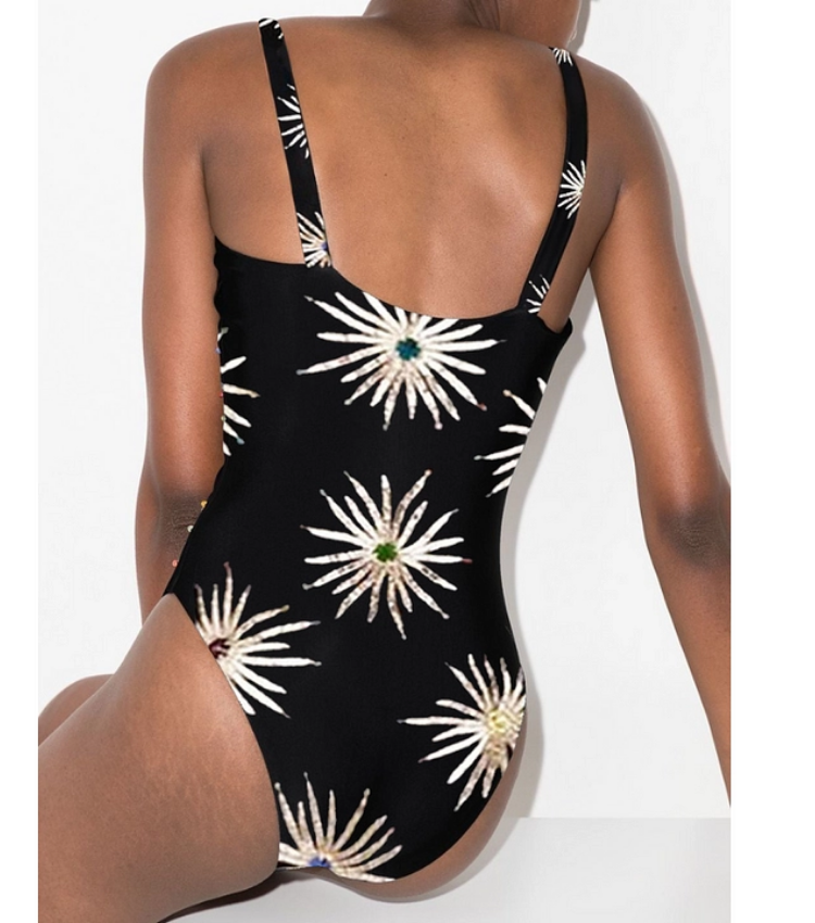 One Shoulder Printed Bikini Swimsuit and Sarong Flaxmaker