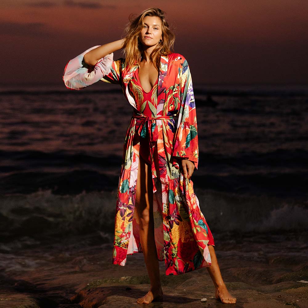 Red Leopard Printed One Piece Swimsuit and Cover up