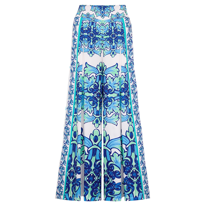 Off Shoulder Majolica Print One Piece Swimsuit and Sarong or Pants