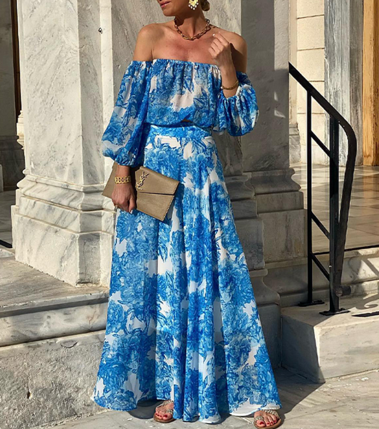 Oblique Shoulder Puff Sleeve Dress