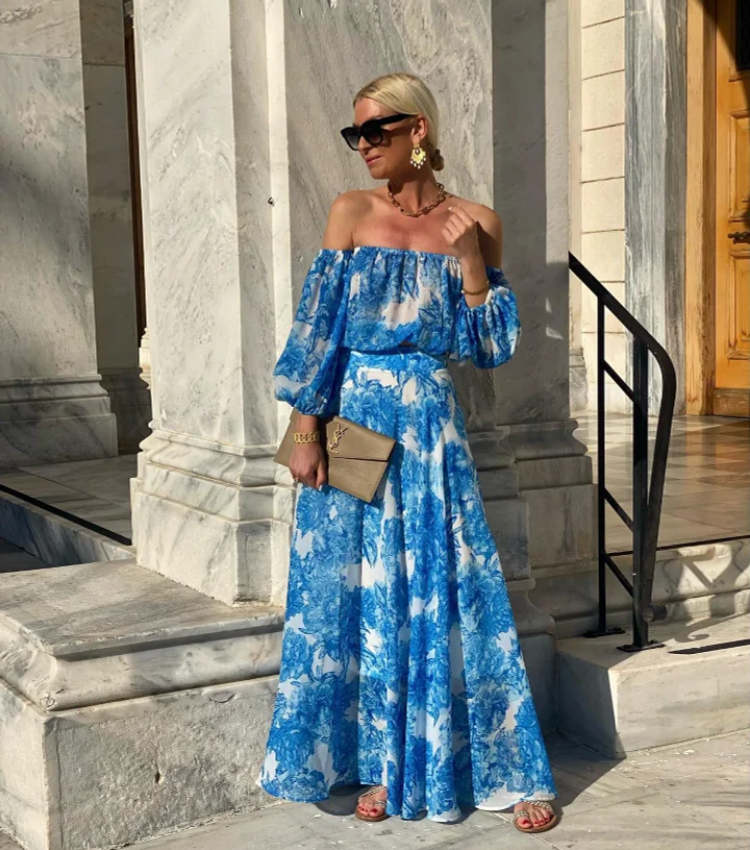 Oblique Shoulder Puff Sleeve Dress