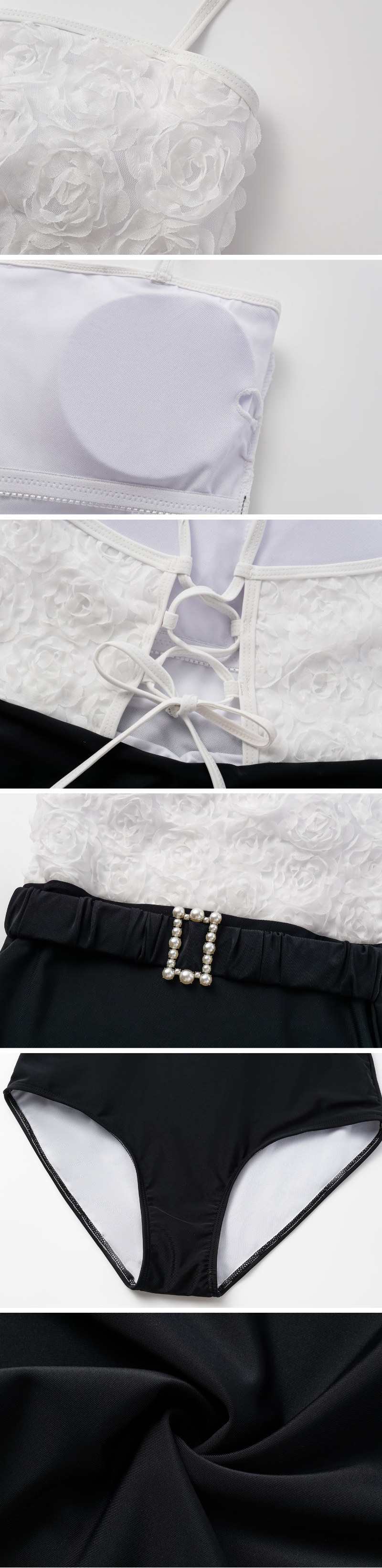 3D Flower Embossed Fabric Color Block One Piece Swimsuit and Skirt ...