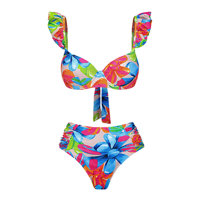 Plus Size Floral Printed Bikini Swimsuit and Skirt