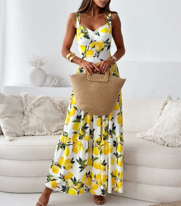 Sling Backless Printed Slit Dress