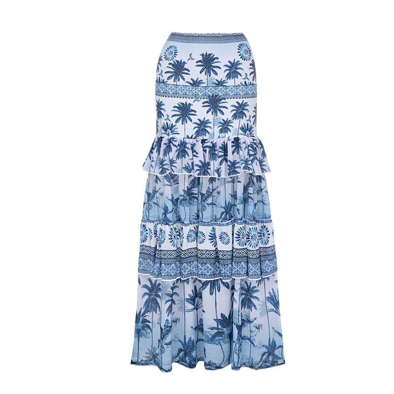 V Neck Lace Up Printed One Piece Swimsuit and Skirt