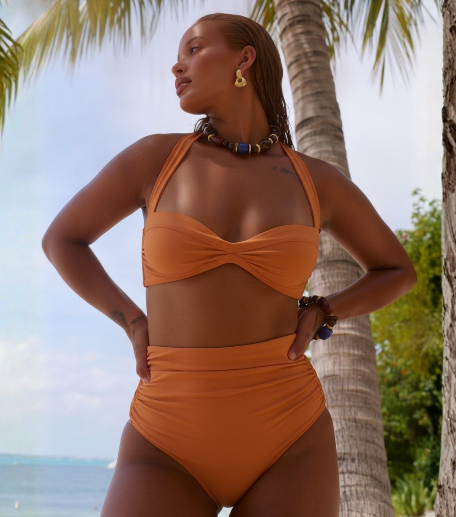 Plus Size Halter Bikini Swimsuit and Sarong Flaxmaker