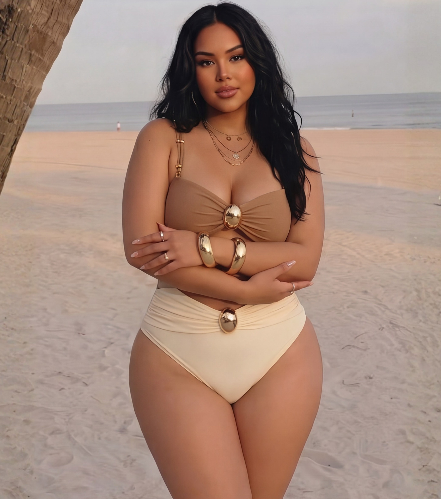 Plus Size Color Block Cutout One Piece Swimsuit and Sarong