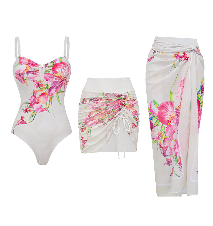 Hot Pink Flower Print Swimsuit Set(s)