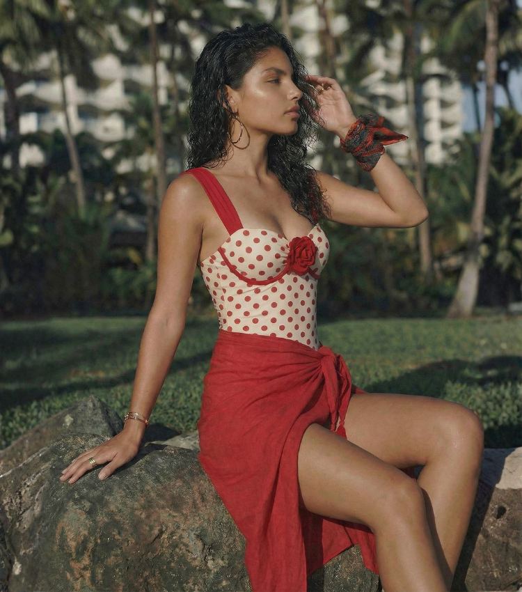 Red polka dot 3D flower Swimsuit Set(s)