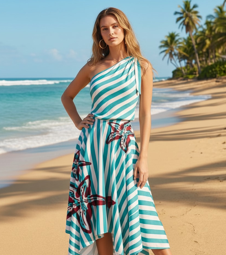 Striped One-Shoulder Dress