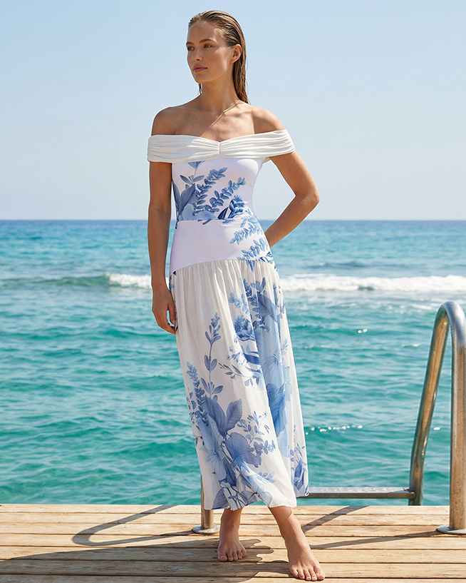 Off Shoulder Blossom Print Swimsuit Set(s)