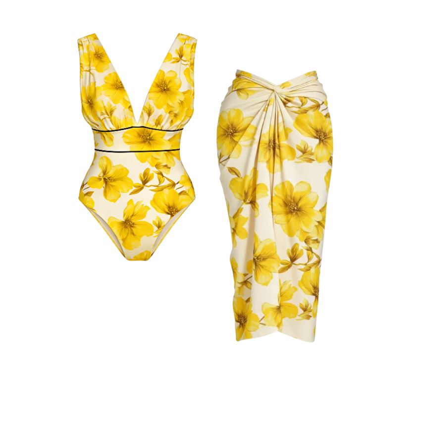 [Copy]Color-Blocked Print Swimsuit Set(s)