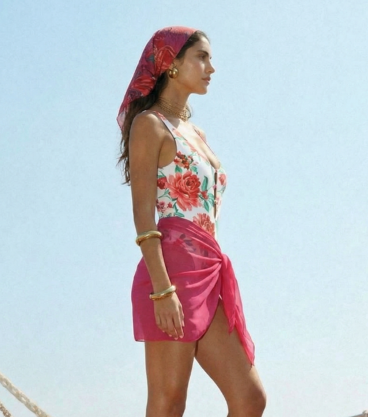 [Copy]Color-Blocked Blooming Flower Print Swimsuit Set(s)