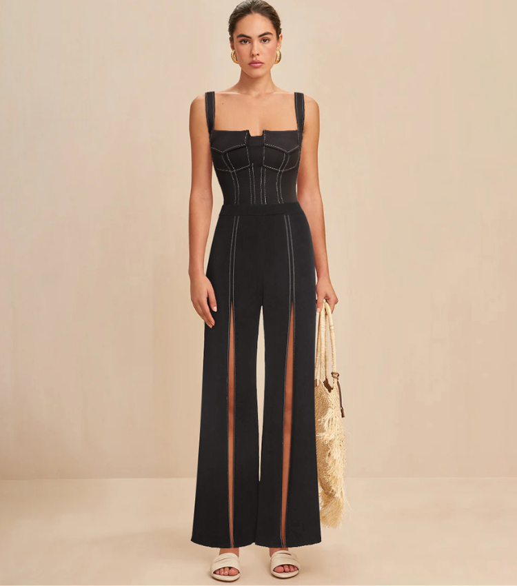 Black Pocket One Piece Swimsuit and Slit Pant Flaxmaker