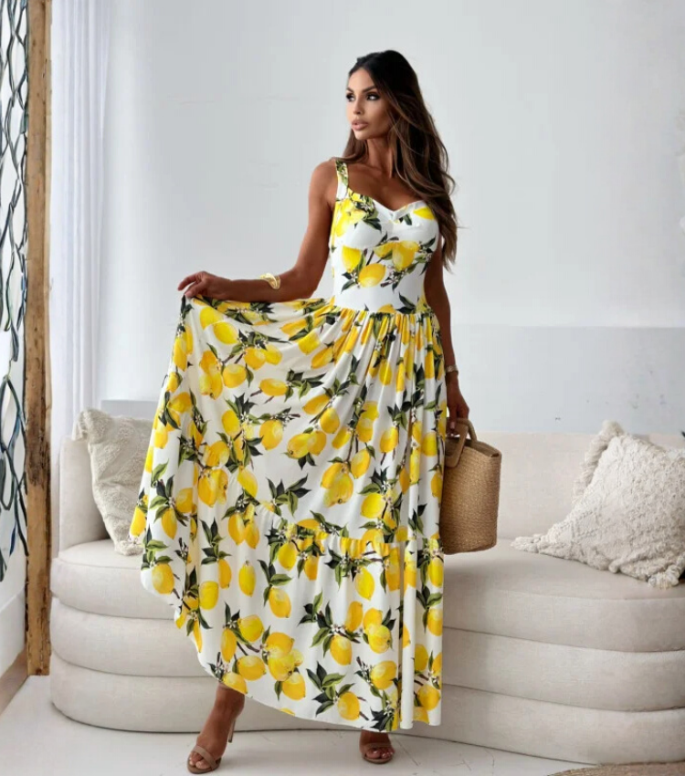 Sling Backless Printed Slit Dress