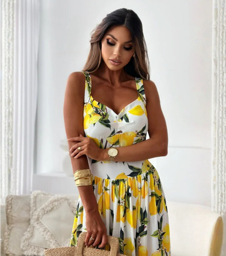 Sling Backless Printed Slit Dress