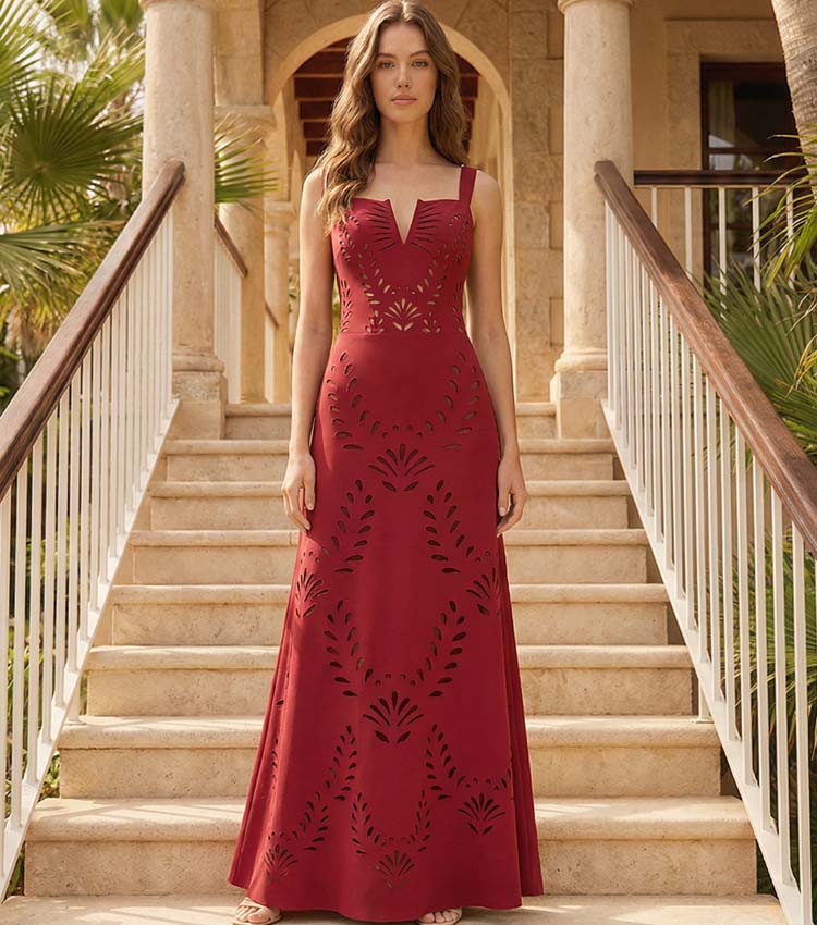 Laser Hollow Out One Piece Swimsuit and Skirt