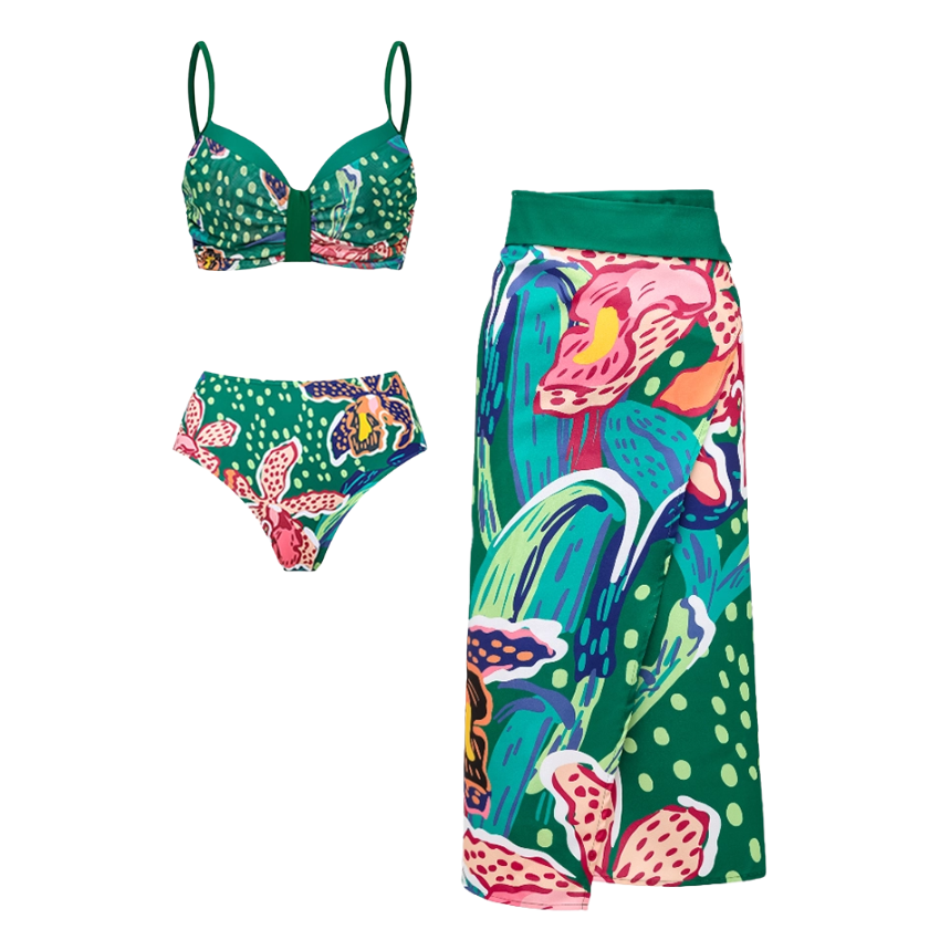 Printed Bikini Swimsuit and Sarong Flaxmaker