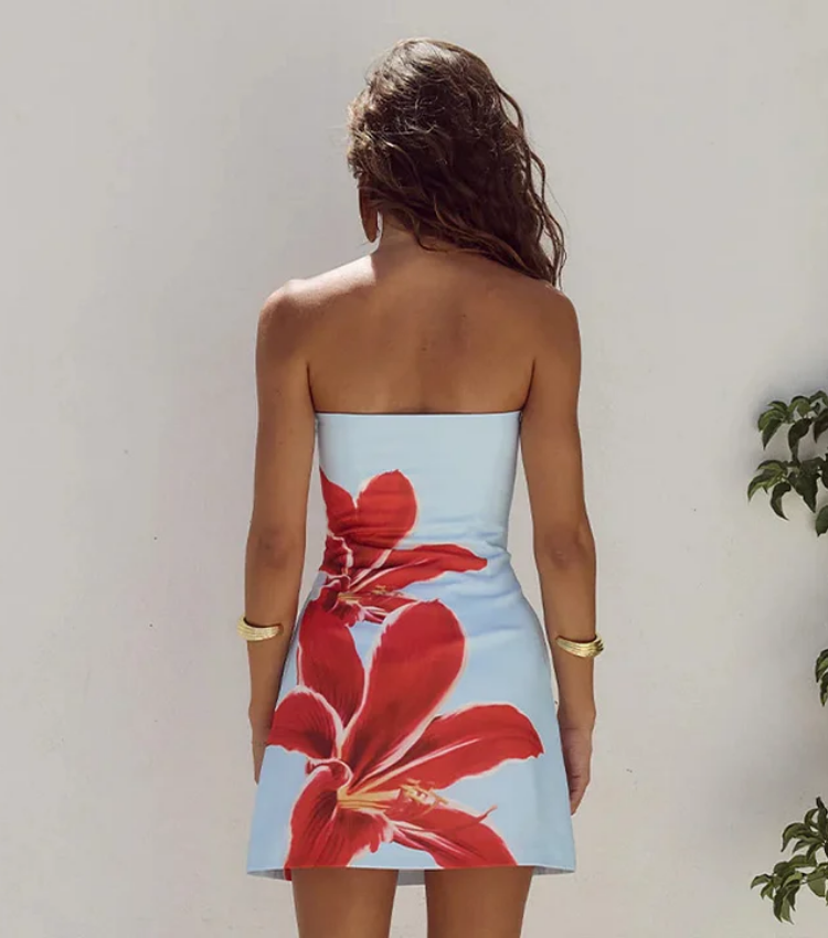 Bandeau Blossom Print Mini Dress