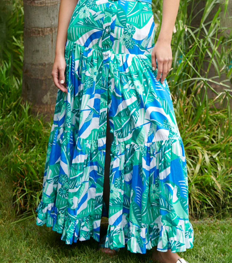 Off  Shoulder Ruffled Printed One Piece Swimsuit and Skirt