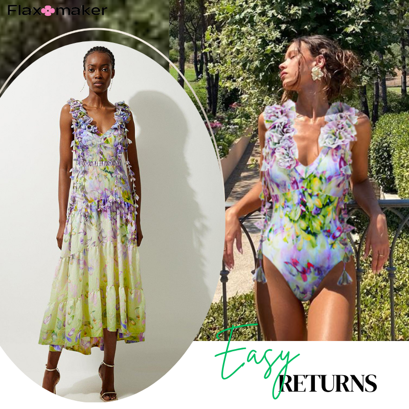 Gradient Flowers Printed One Piece Swimsuit and Skirt