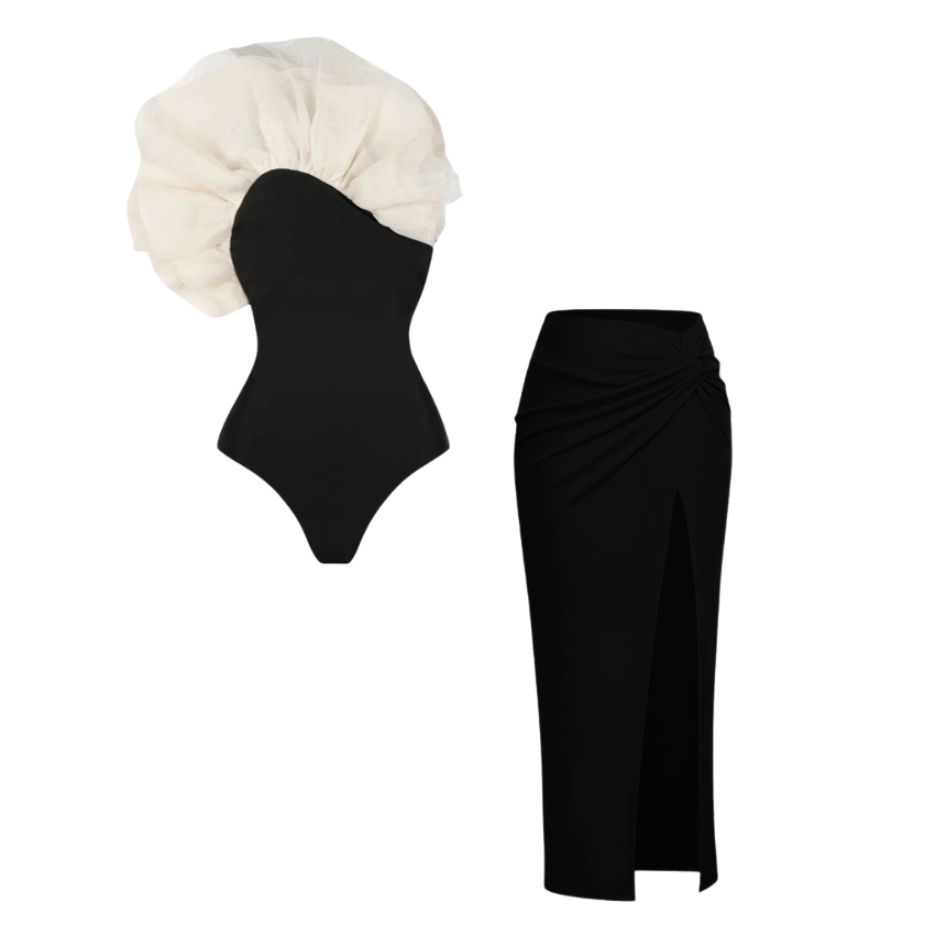 Net Yarn Ruffle One Piece Swimsuit and Skirt Flaxmaker