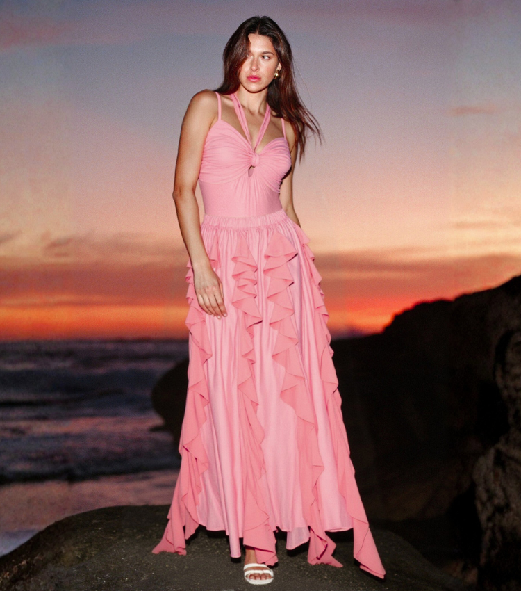 Light Coral Ruched 3D flowers Swimsuit Set(s)