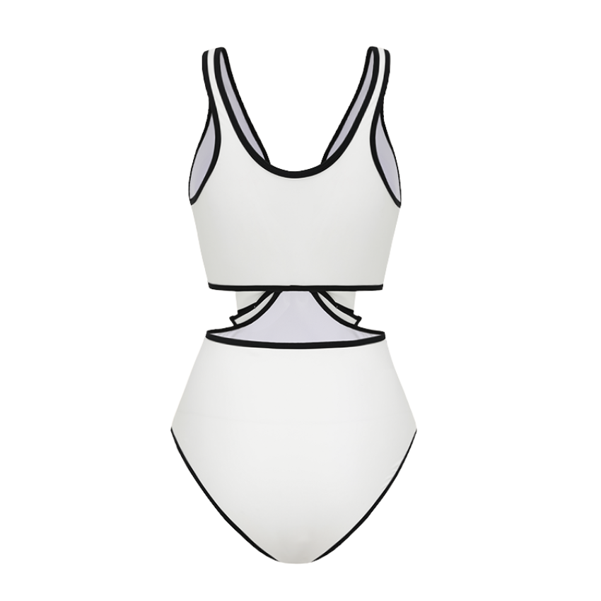 3D Bow Decor Black and White One Piece Swimsuit and Skirt