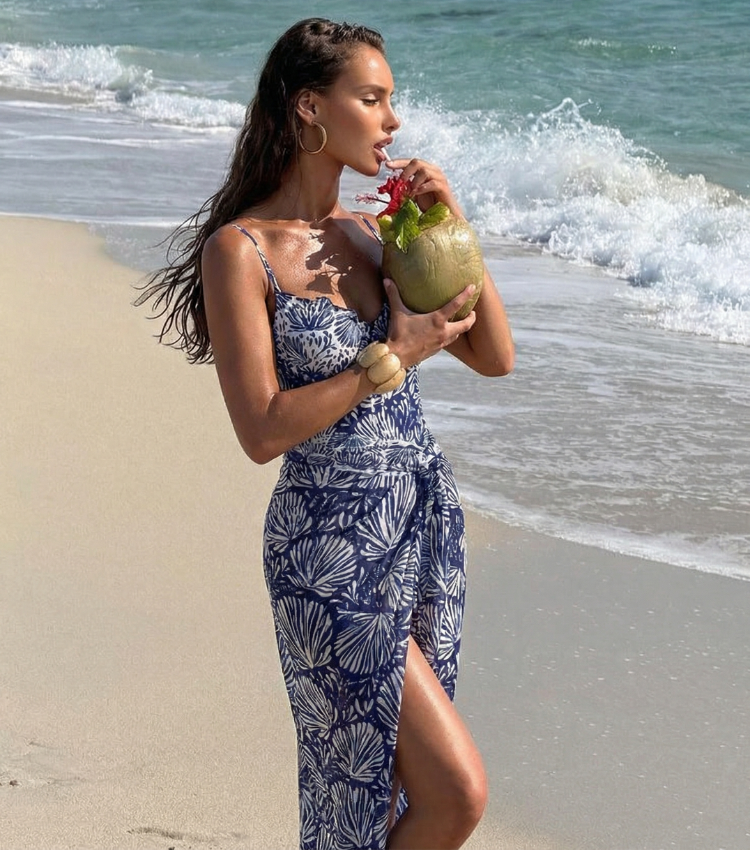 [Copy][Copy]One Shoulder Retro Floral Print Swimsuit Set(s)