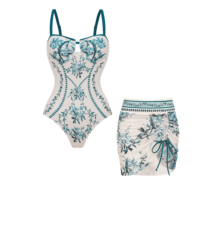 Dark Cyan Slim & Sculpt Floral Swimsuit Set(s)