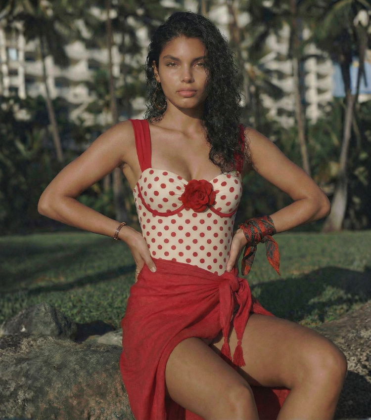 Red polka dot 3D flower Swimsuit Set(s)