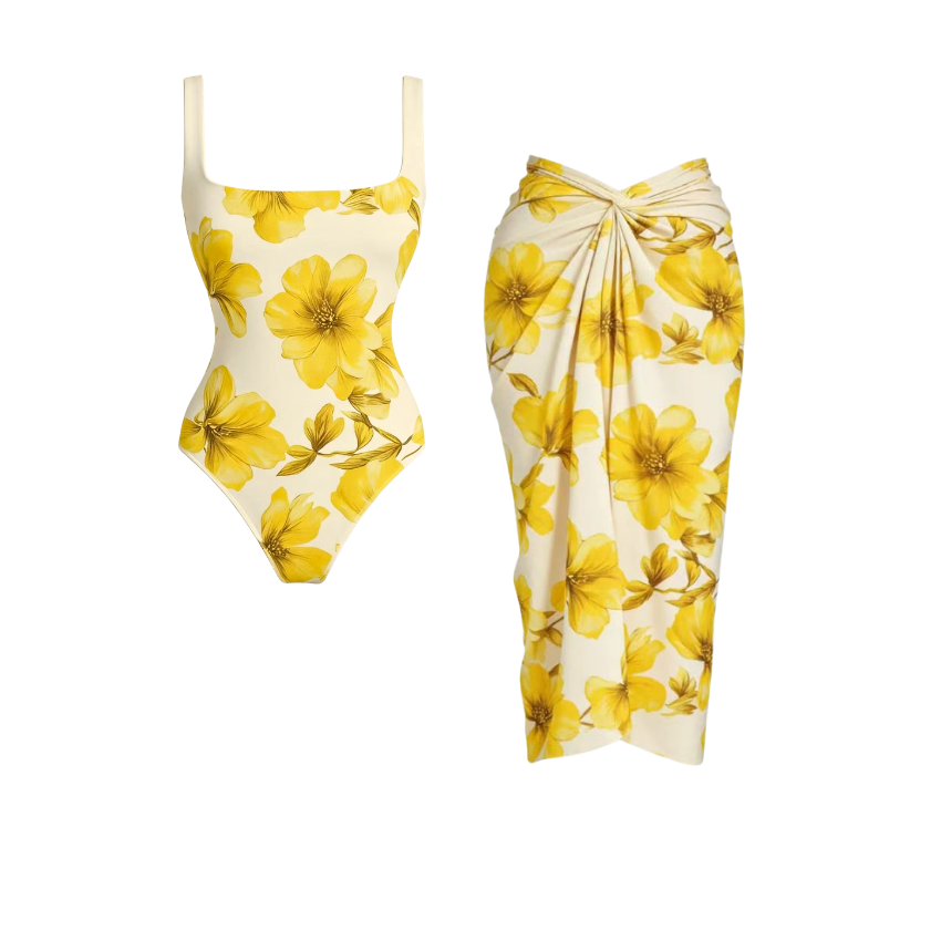 Yellow Floral Print Swimsuit Set(s)