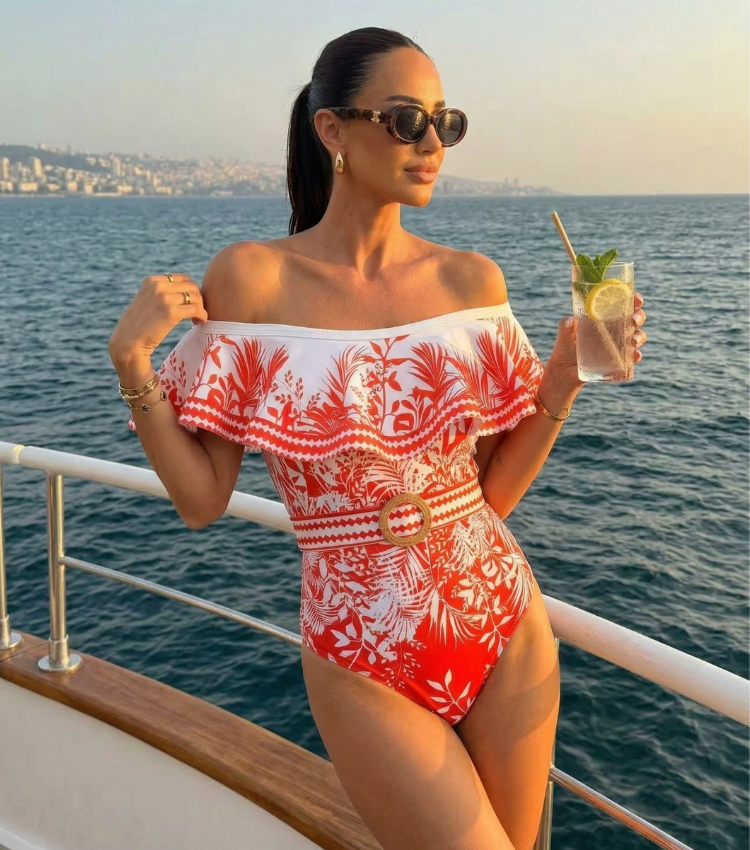 Tropic Flame Off-Shoulder Swimsuit Set(s)