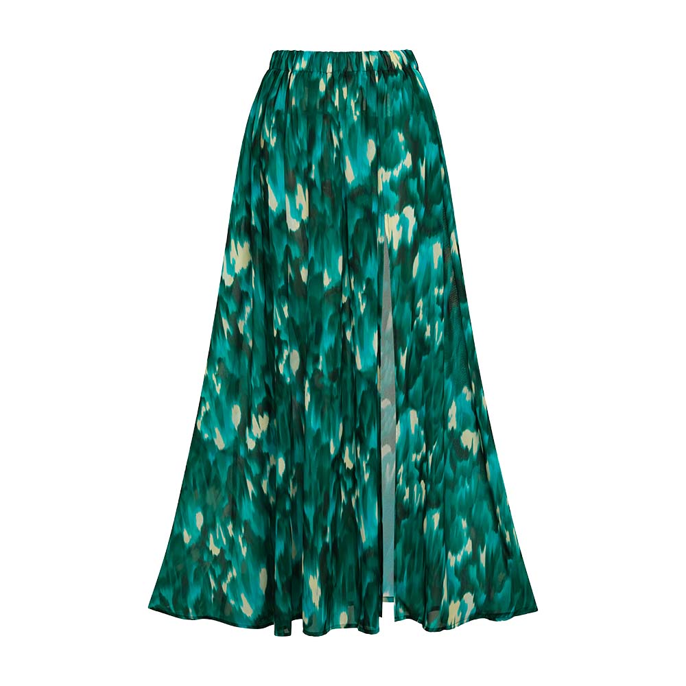 Ruched Cutout Green One Piece Swimsuit and Skirt Flaxmaker