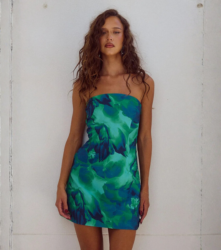 Bandeau Blossom Print Mini Dress