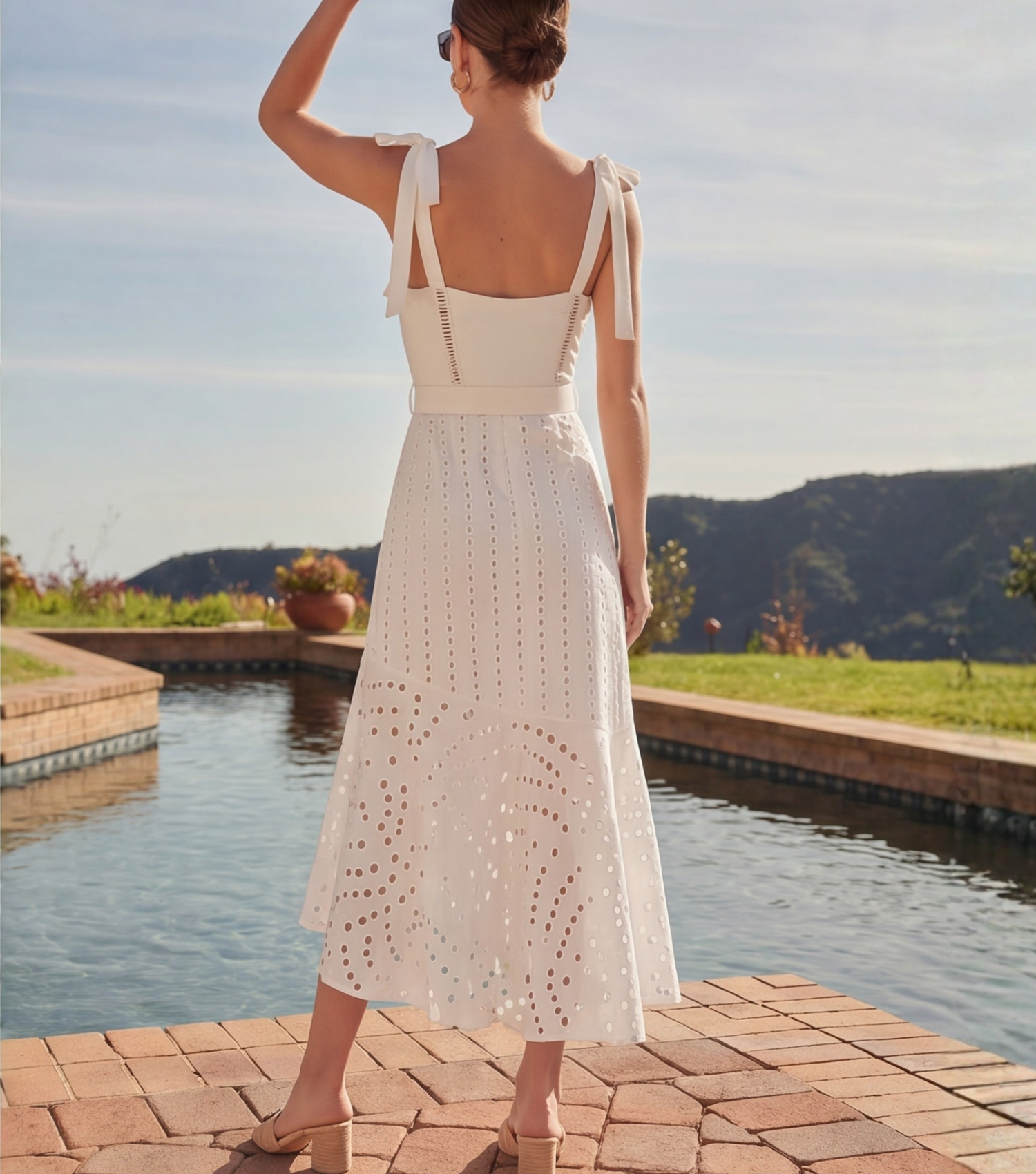 White Color Laser Cutting Flower Swimsuit Set(s)