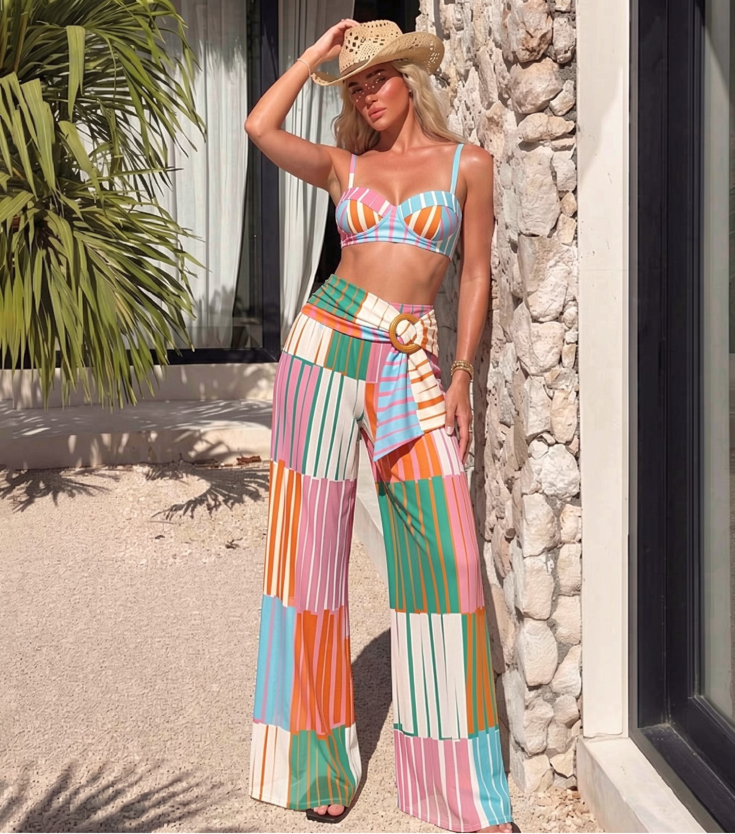 Push-Up Colorful Striped Print Swimsuit Set(s)