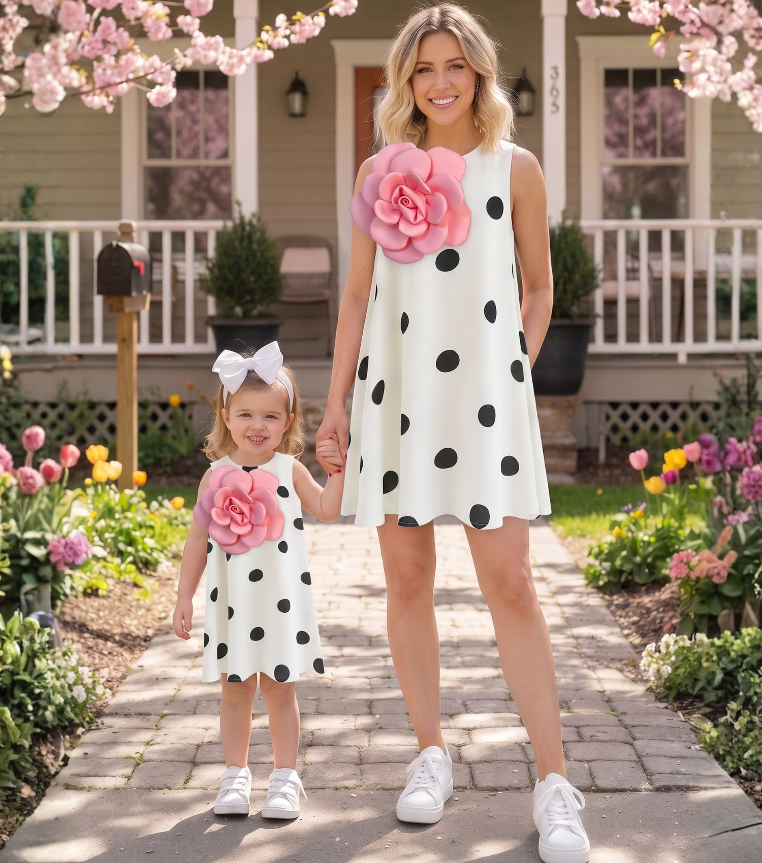 Mom&Me 3D Flower Polka Sleeveless Dress