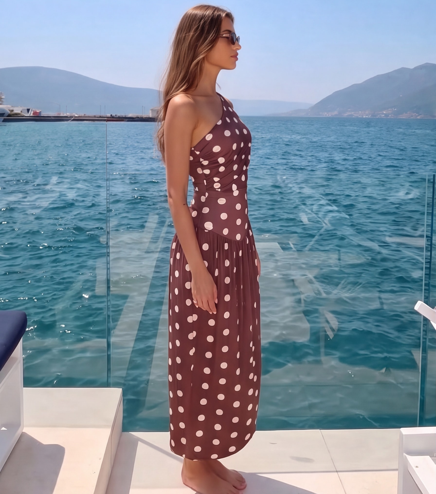 One Shoulder Dot Print Ruched Swimsuit Set(s)