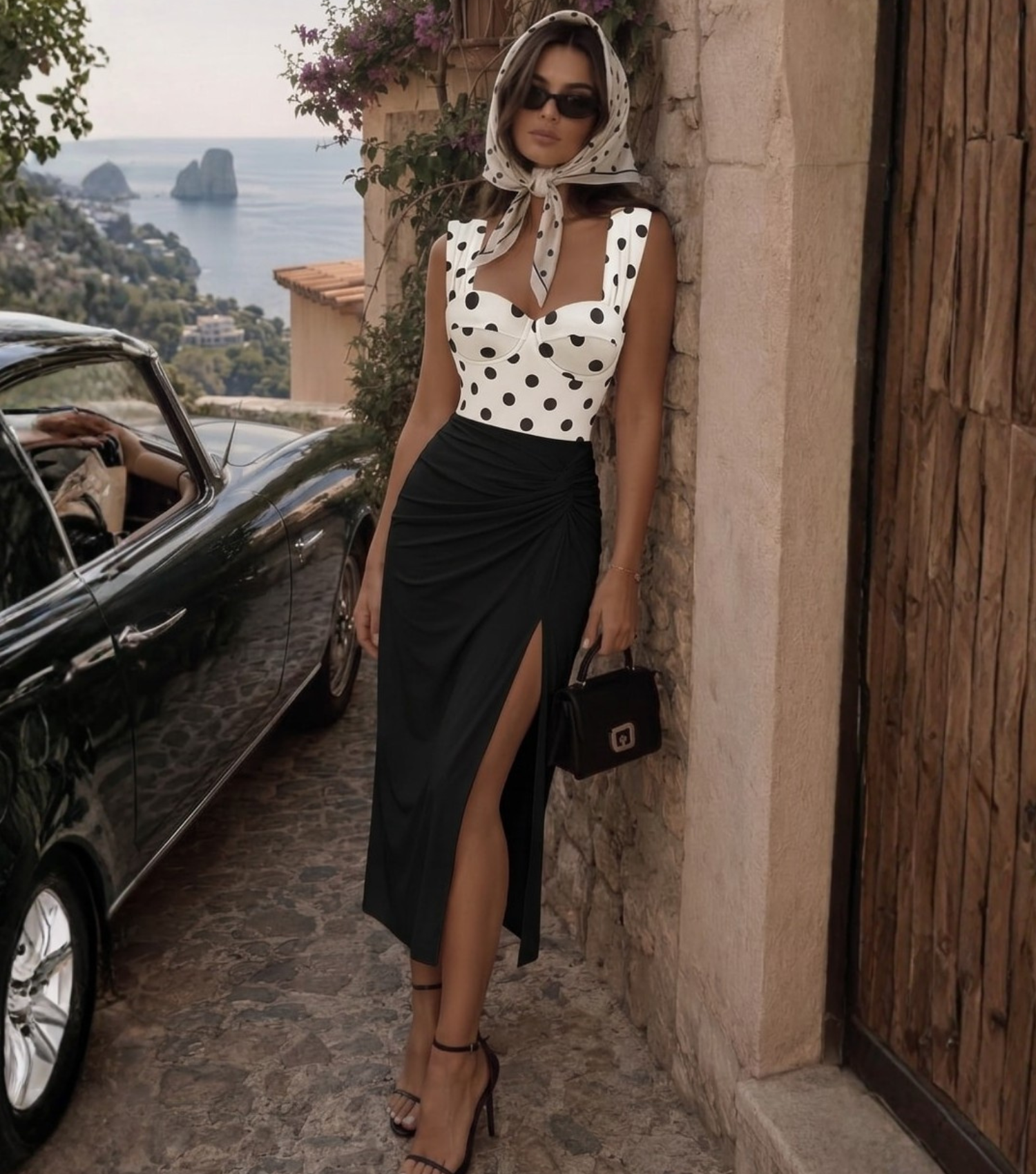 Sling Dot Printed One Piece Swimsuit and Skirt Flaxmaker