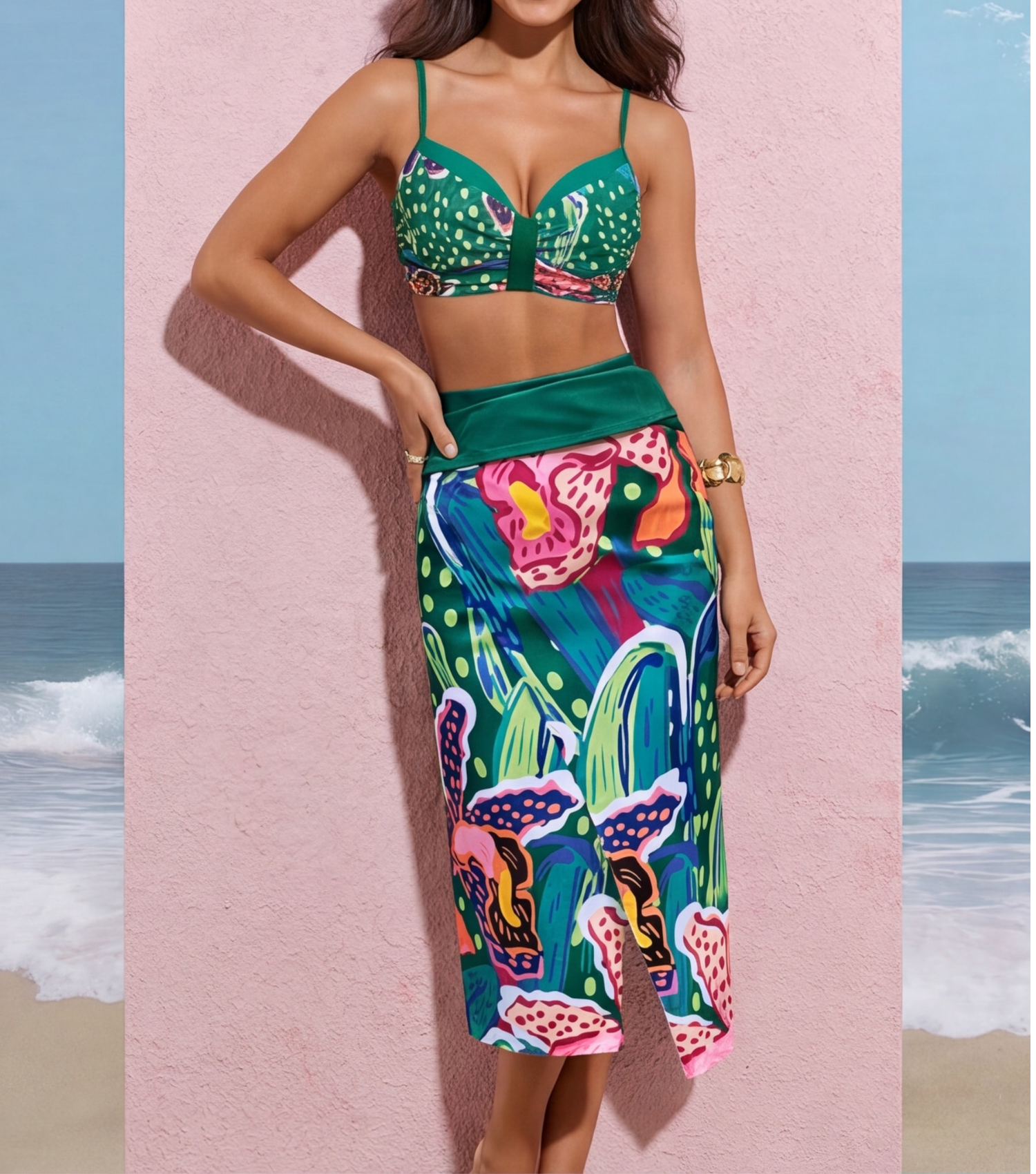 Tropic Printed Bikini Swimsuit and Sarong Flaxmaker