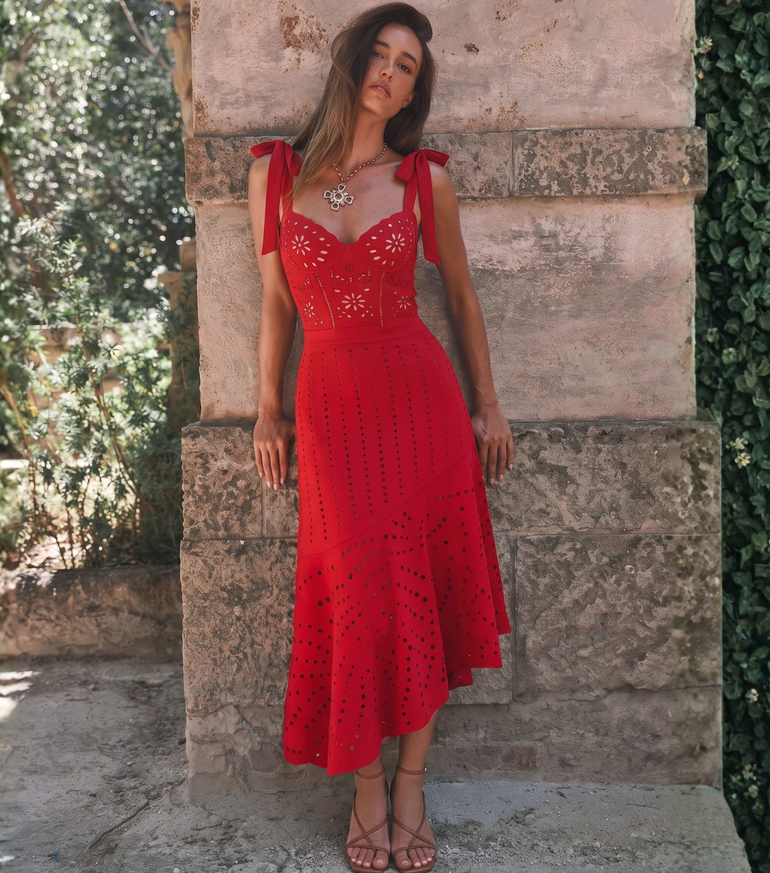 Red Color Laser Cutting Swimsuit Set(s)