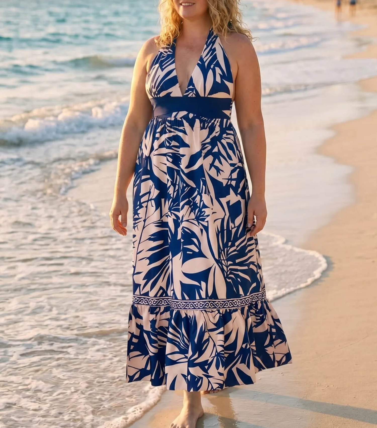 Plus Size V Neck Leaves Print One Piece Swimsuit and Pants/Skirt