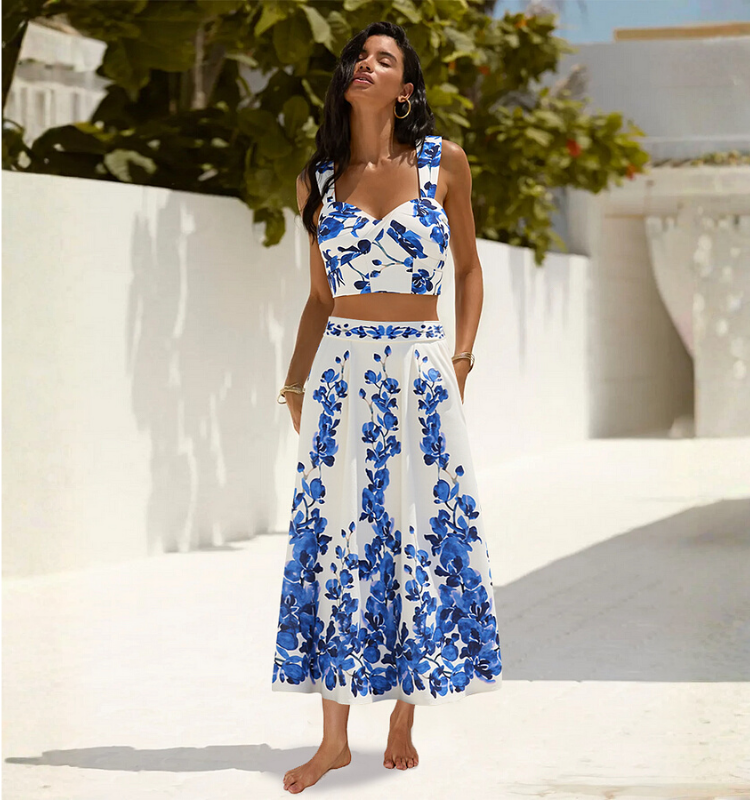 Printed Bikini Swimsuit and Skirt