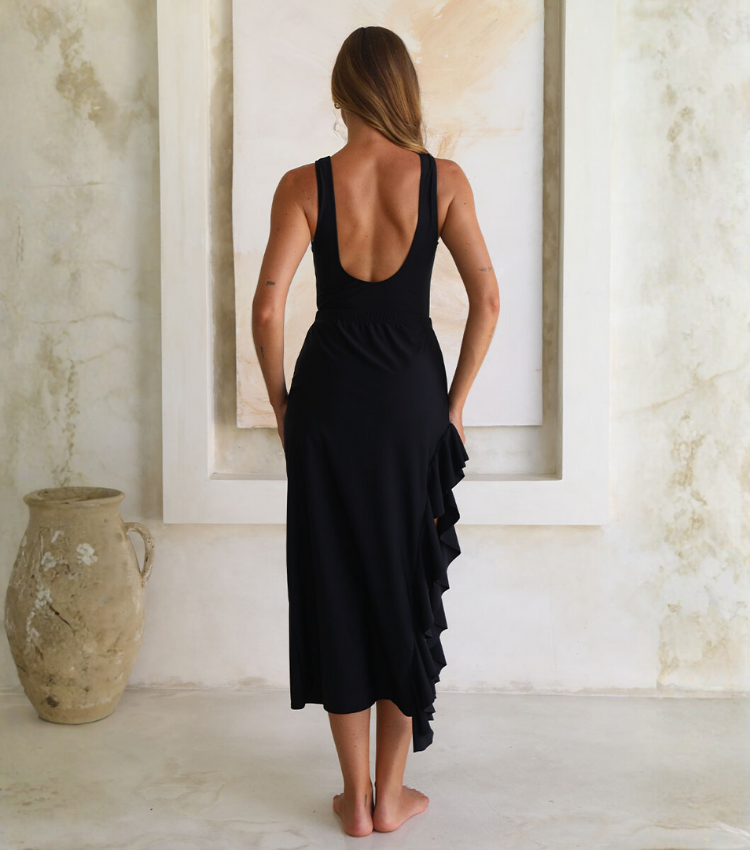 Cutout Color Block One Piece Swimsuit and Skirt