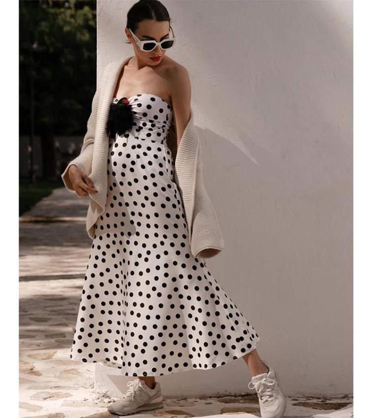 One Shoulder Ruffle Dot Printed Cut Out One Piece Swimsuit and Skirt Flaxmaker