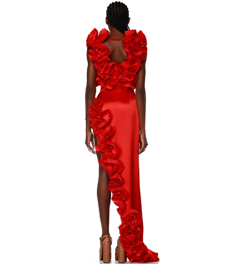 Frilled V Neck Red One Piece Swimsuit and Skirt Flaxmaker