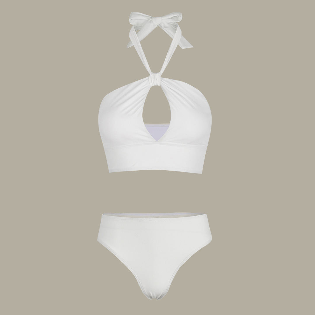 Tassel Solid Color Bikini Swimsuit and Sarong