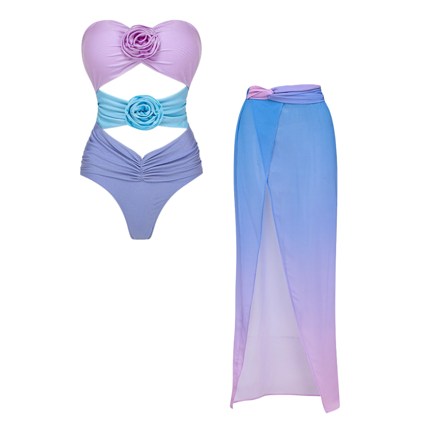 Removable Shoulder Strap Sling Cut Out One Piece Swimsuit and Skirt